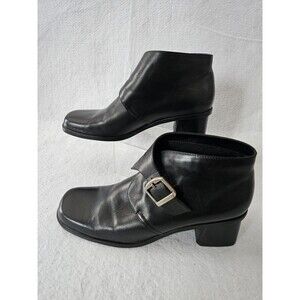 Liz Claiborne Black Leather Ankle Booties Boots Heel Size 9.5 M